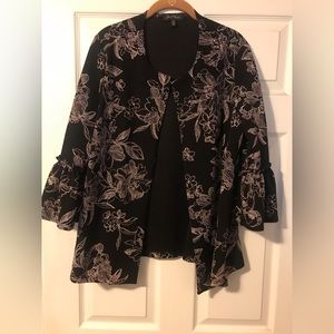 Slinky Brand 3/4 Length Ruffled Sleeve Jacket Black Womens Medium